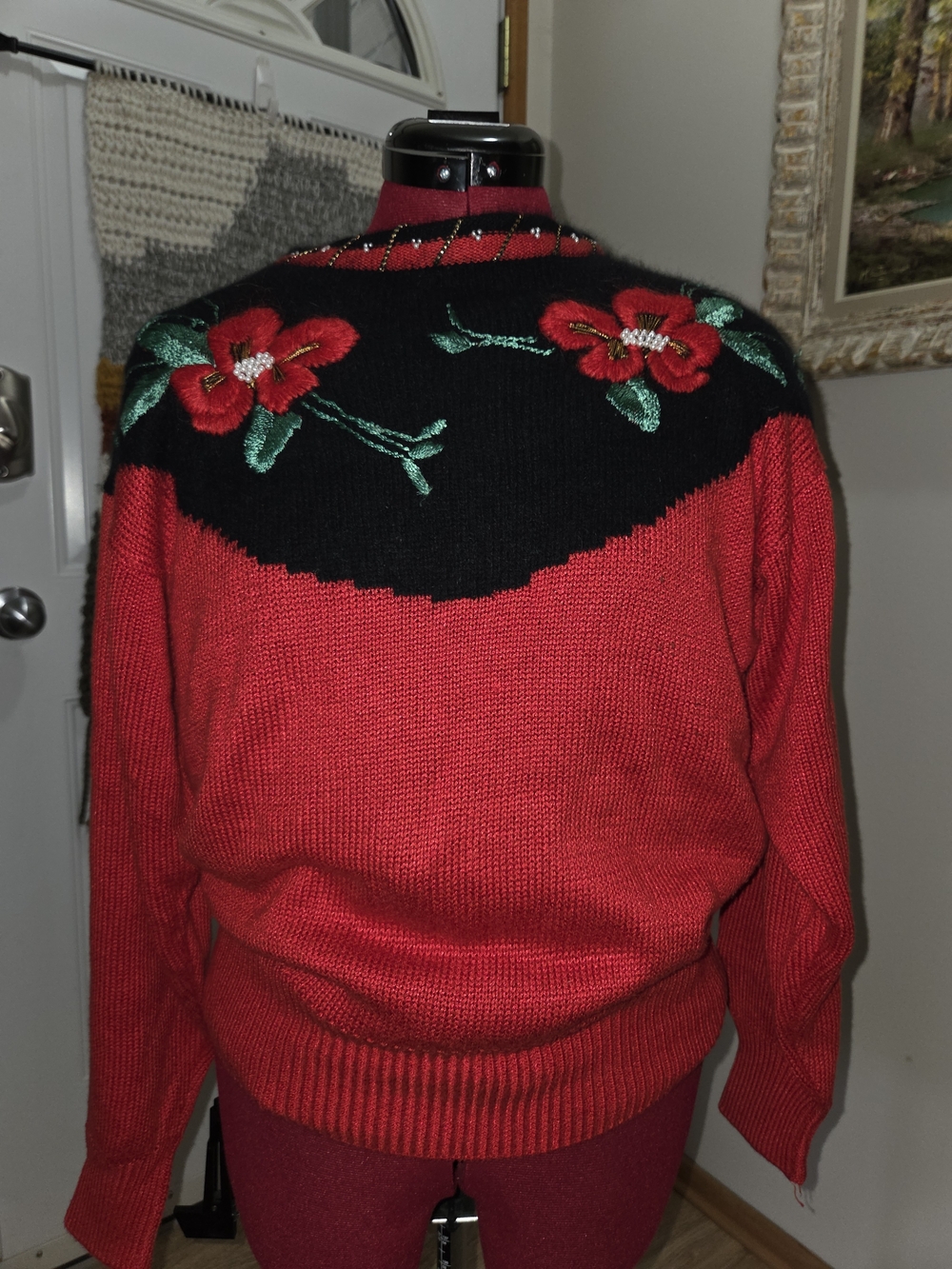 Red Floral Yoke Women’s Sweater
